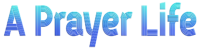A Prayer Life official brand logo with a light violet letter A and 'Prayer' lighter blue text and 'life' in royal blue, background on a dark blue canvas.