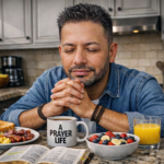 A Prayer life in action: A man enjoying a quiet moment of connection over morning coffee.